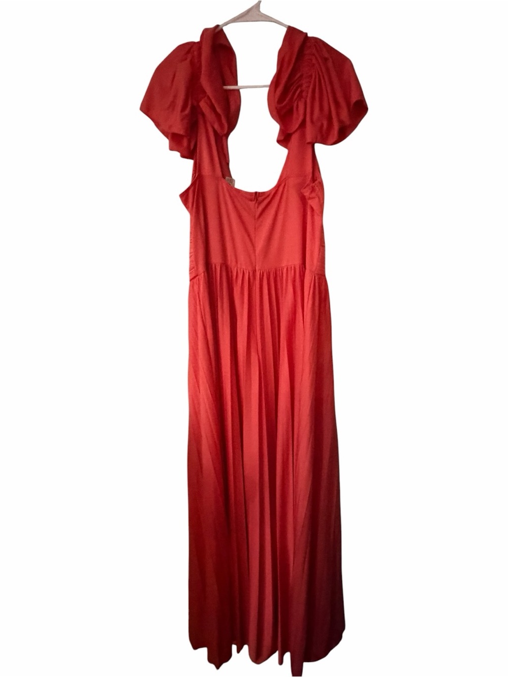 ASOS DESIGN Tall Coral Pleated Maxi Dress Ruffle Shoulder Slit UK18 EU46 - Picture 7 of 12